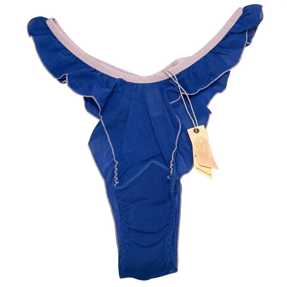 We Are HAH Fly Girl Mesh Panty True Blue Ruffle Thong Size Large Free People